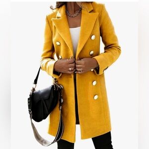 Womens Wool Coat Fall Winter Double Breasted Trench